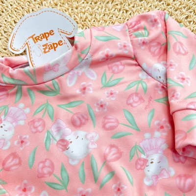 Conj. Blusa Ursinha com Plantinhas em Malha Térmica e Calça Legging - Rose e Verde